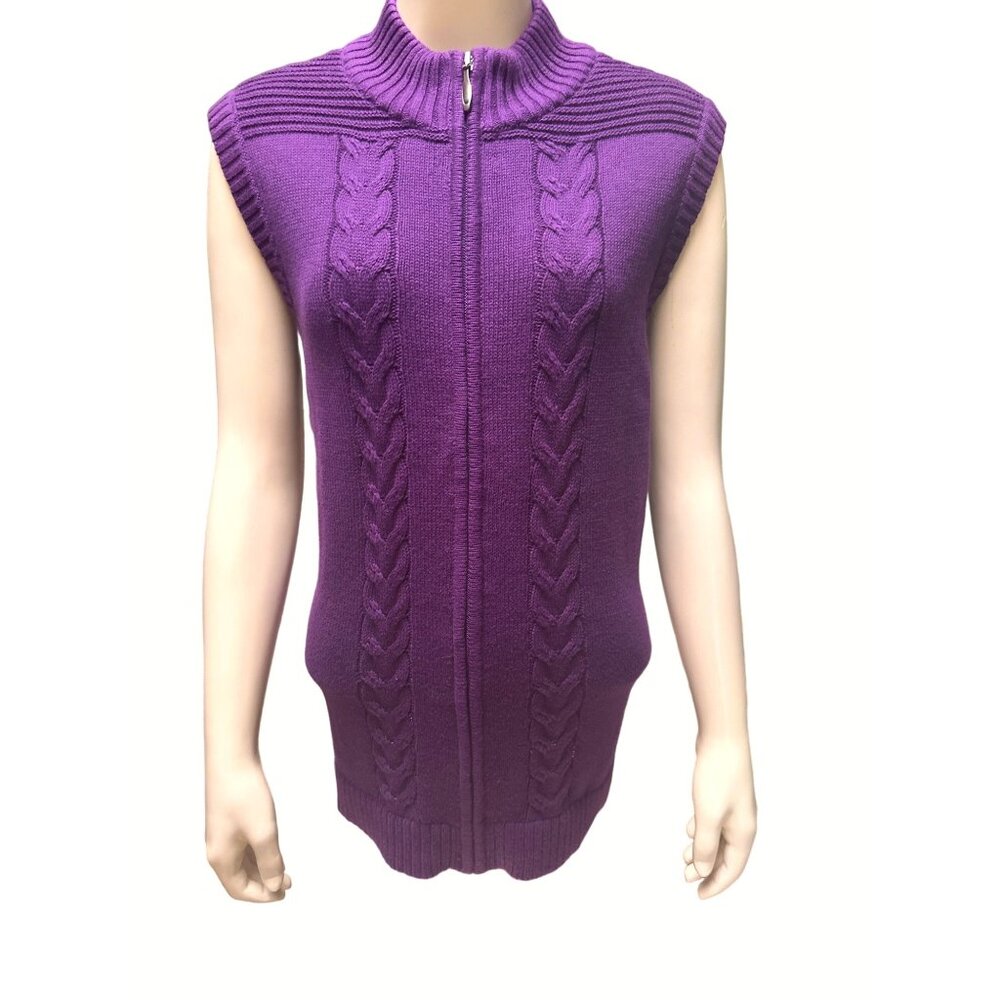 Christopher & Banks Purple Cable Knit Sleeveless Sweater Vest L all Cotton